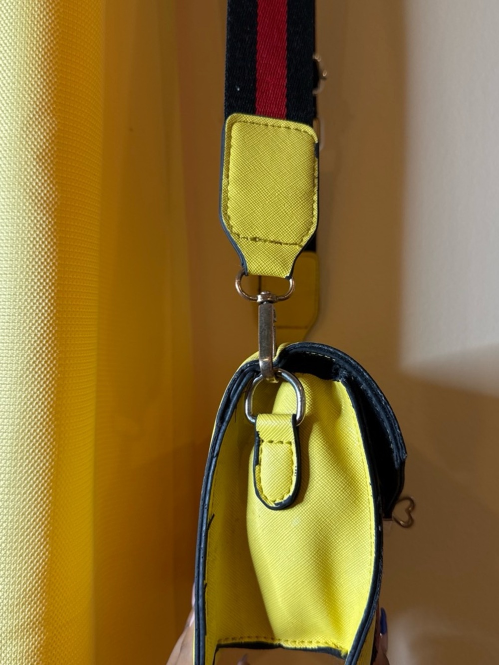 Yellow Graphic Crossbody Bag with Striped Strap - Picture 4 of 4